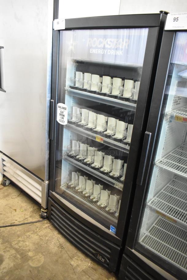 IDW G-10-F334B-HC metal cooler with glass door, poly coated racks, 115V, Rockstar branding, energy-efficient model.