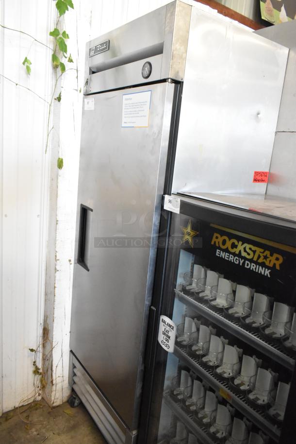 2017 True T-19F stainless steel commercial freezer with single door, poly coated racks, on casters; 115V, 1 phase.