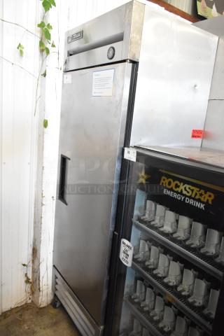 2017 True T-19F stainless steel commercial freezer with single door, poly coated racks, on casters; 115V, 1 phase.