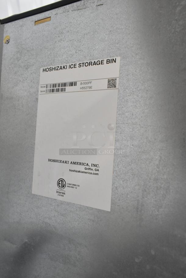 Hoshizaki B-500PF metal ice bin with model and serial label, in good condition, ideal for commercial use.