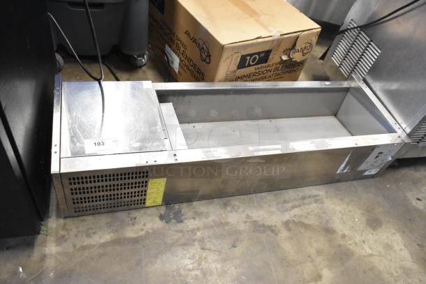Arctic Air stainless steel commercial refrigerated rail, missing lid. 115 volts, 1 phase. Good condition, with visible markings.