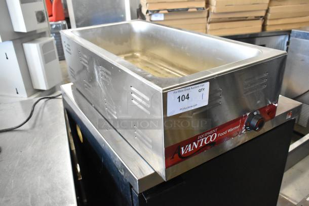 Avantco 177W43 stainless steel commercial countertop food warmer; 120 volts, 1 phase, sleek design, visible control knob.