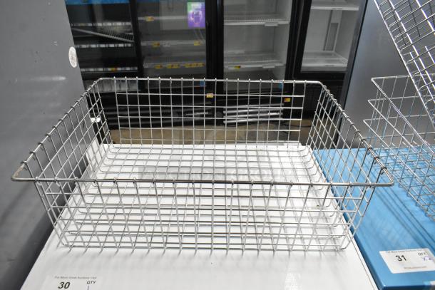Stainless steel wire baskets, rectangular shape, with grid pattern. Clean, excellent condition, ideal for storage or organization.