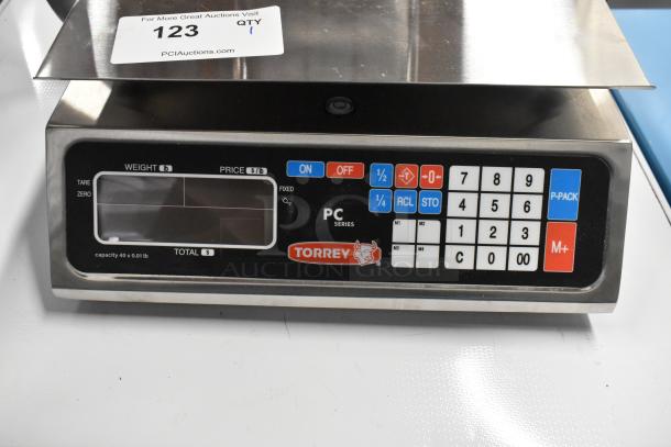 BRAND NEW Torrey PC-40LT 40 lb. digital price computing scale, minor scratches, stainless steel, labeled buttons, display panel.