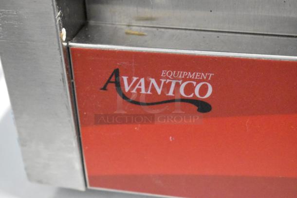 BRAND NEW Avantco 2023 Panini Grill, grooved plates, 13 3/8" x 8 3/4" surface, 120V, minor scratches.