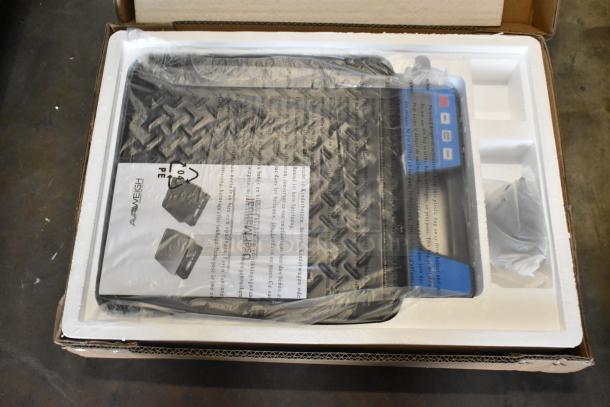 Brand new AvaTek RSB100T 100 lb. digital scale in box, features built-in handle, treaded platter, minor scratches. Model 334RSB100T.