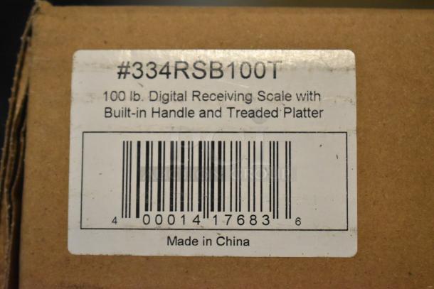 BRAND NEW AvaTek RSB100T 100 lb. digital scale, built-in handle, treaded platter, scratch and dent condition, model #334RSB100T.