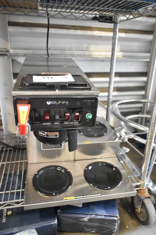 BRAND NEW SCRATCH AND DENT! 2025 Bunn CWTF15 Stainless Steel Commercial Countertop 3 Burner Coffee Machine w/ Hot Water Dispenser and Metal Brew Basket. 120 Volts, 1 Phase. - Item #1211130