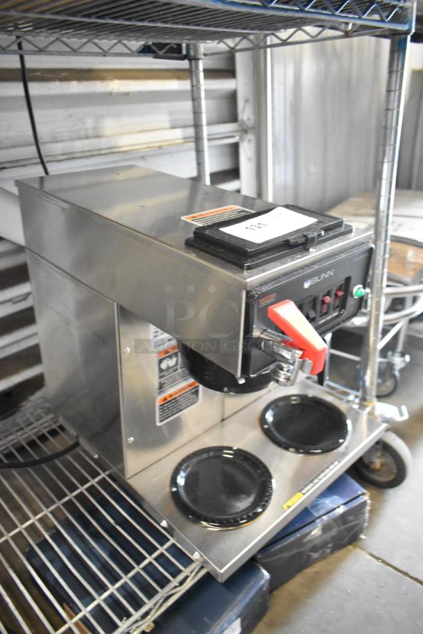 Bunn CWTF15 stainless steel coffee machine with hot water dispenser, 3 burners, brand new, slight scratches, 120V, 1 phase.