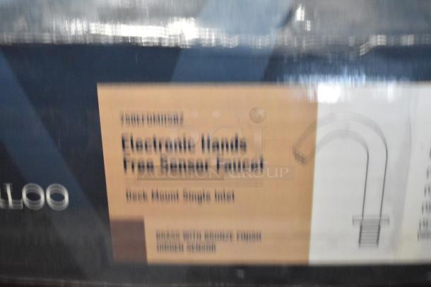 Brand new Waterloo hands-free sensor faucet box, model 750EFDMHSBZ, bronze finish, deck mount, concealed sensor, 4 3/4" spout.