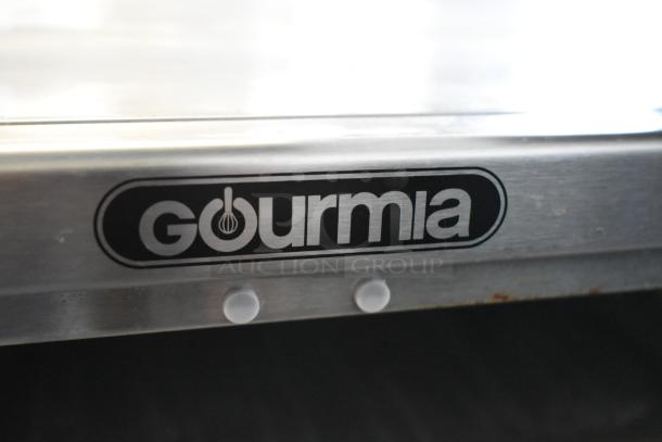 Gourmia GTF7660 metal countertop digital air fryer oven, label showing brand name. 120 volts, 1 phase.