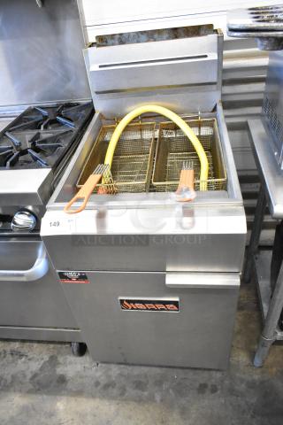 Sierra SRF-75/80-LP stainless steel commercial deep fryer, propane powered, 75 lb capacity, includes 2 metal fry baskets.