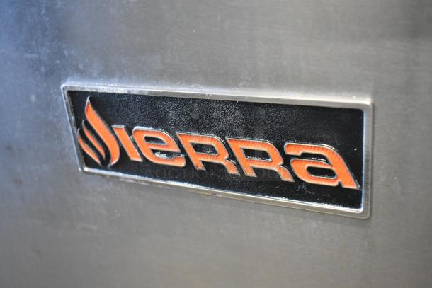 Sierra SRF-75/80-LP stainless steel commercial propane fryer with logo, 75 lb capacity, includes 2 metal fry baskets.