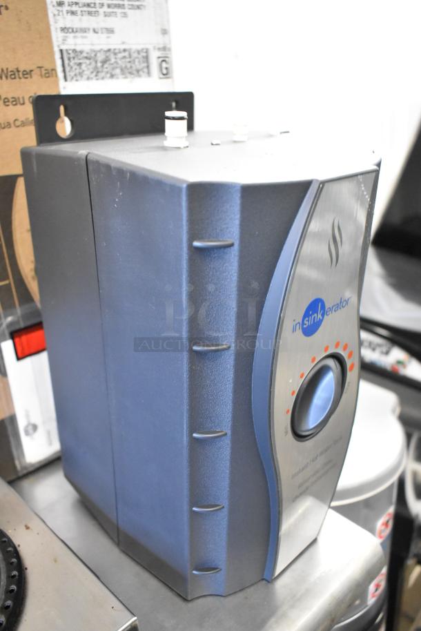 Insinkerator HWT Instant Hot Water Tank, blue and gray, stainless steel accents, temperature control dial, gently used.