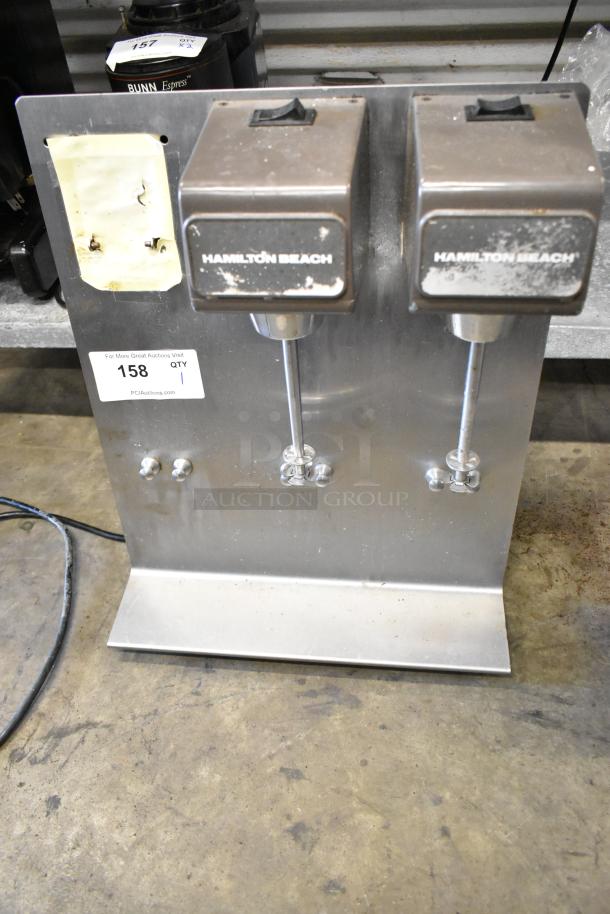 Hamilton Beach 950 commercial 3-head drink mixer, missing left head. Metal countertop model, 115V, 1 phase. Moderate wear.