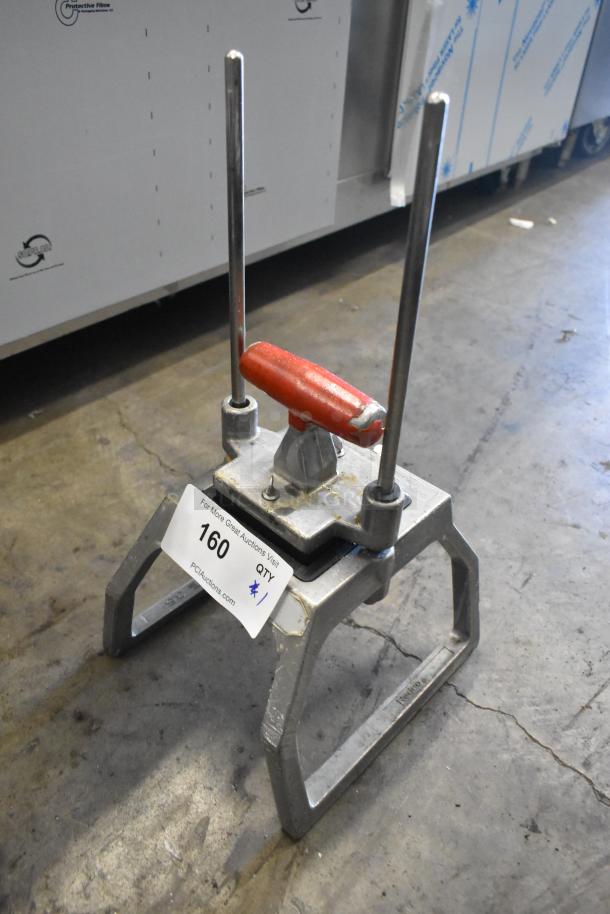 Redco metal countertop vegetable cutter with red handle, robust design. Includes auction tag number 160 indicating item details.