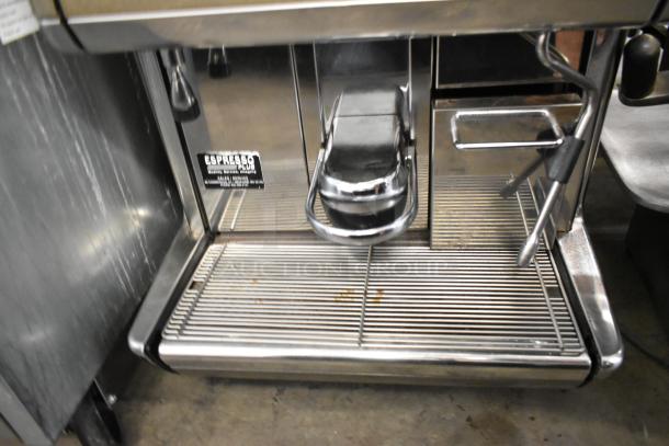 La Cimbali commercial espresso machine, metal finish, single group, automatic, 208-240V, 1 Phase, visible service label.