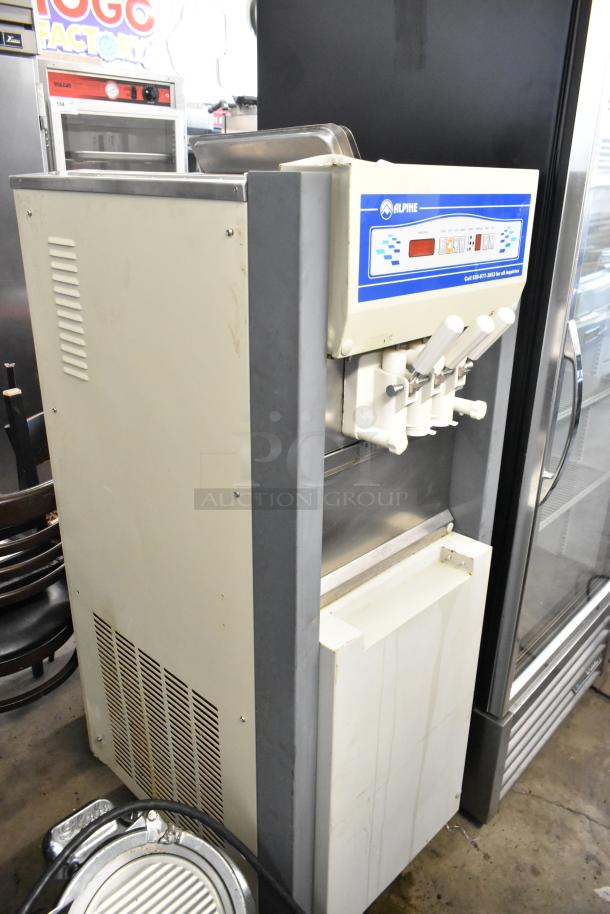 Alpine OP238EC metal soft serve ice cream machine, 2 flavor with twist, on castors, commercial use, 115V, 1 phase.