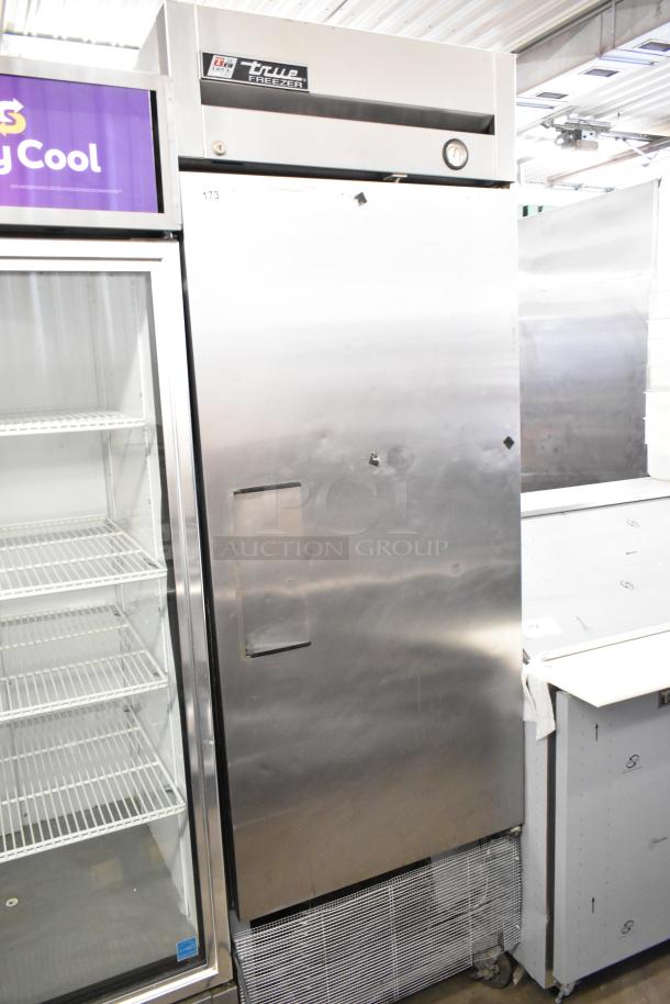 True T-23F stainless steel commercial single door freezer on casters, features durable build, 115 volts, 1 phase.