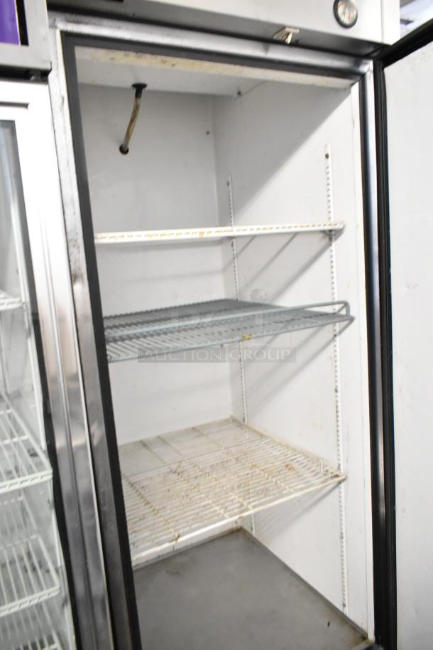 True T-23F stainless steel commercial freezer, single door, on casters, interior shelving, 115V, 1 phase, used condition.