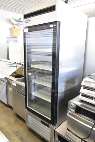 2019 Atosa MCF8570GR stainless steel reach-in freezer, single door, poly coated racks, commercial casters, 115V.