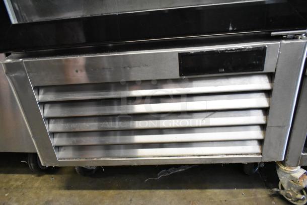 2019 Atosa MCF8570GR stainless steel freezer, single door, commercial casters, poly coated racks, 115V, used condition.