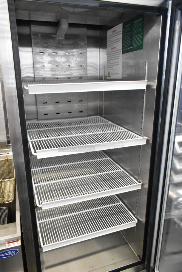 2019 Atosa MCF8570GR stainless steel commercial freezer with poly-coated racks and commercial casters. 115V, 1 phase.