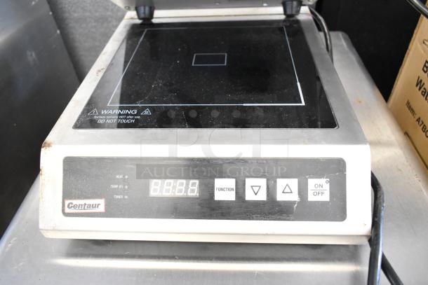Centaur InductionRange stainless steel countertop single burner. Model with digital controls, 120 volts, 1 phase. Some wear visible.
