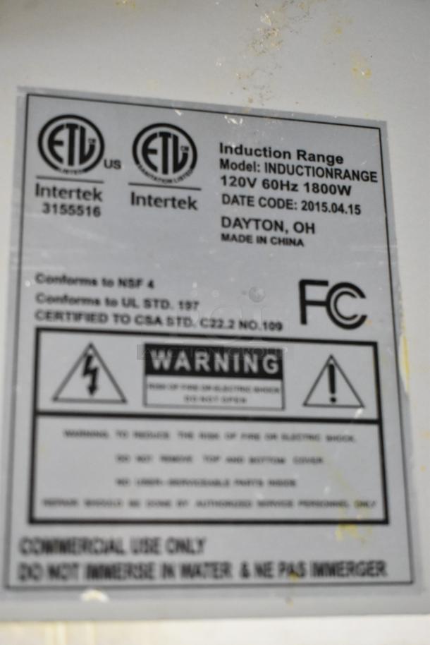 Centaur InductionRange label, 120V, 60Hz, 1800W, Model: InductionRange, NSF and UL certified, commercial use.