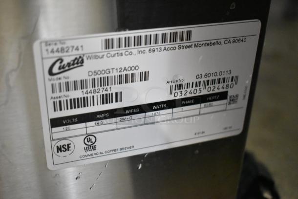 Curtis D500GT12A000 stainless steel coffee machine with hot water dispenser, metal brew basket. 120V, 1 Phase. NSF and UL listed.