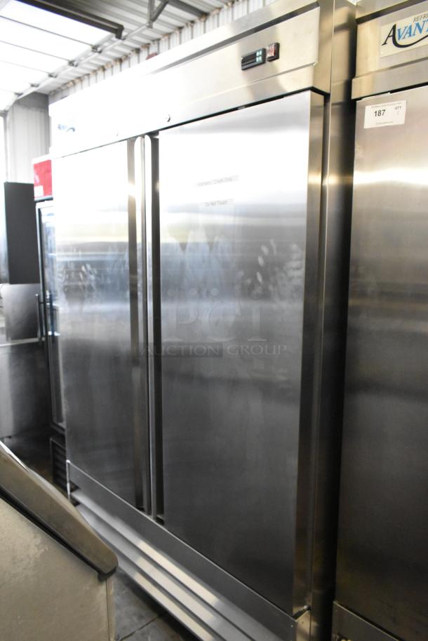 Avantco 178SS2FHC stainless steel commercial 2 door reach-in freezer, poly coated racks, on casters, 115V, 1 phase.