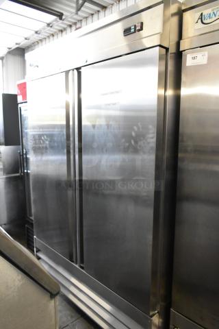 Avantco 178SS2FHC stainless steel commercial 2 door reach-in freezer, poly coated racks, on casters, 115V, 1 phase.