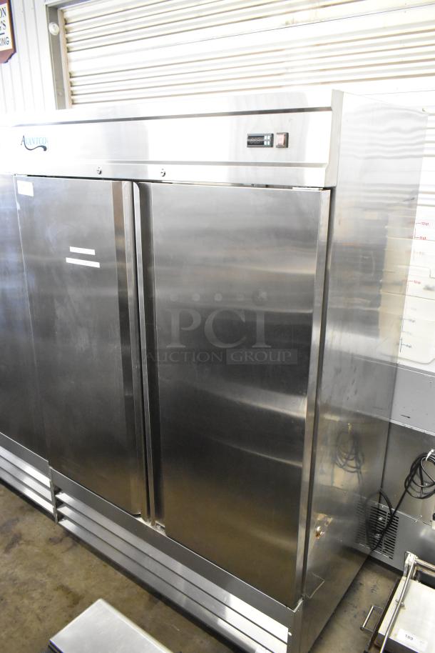 Avantco 178SS2FHC stainless steel commercial 2-door reach-in freezer, poly coated racks, commercial casters, 115V, 1 phase.