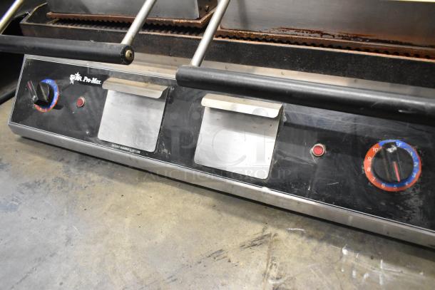 Star Pro Max UG281 stainless steel double panini press, commercial countertop model, 240 volts, controls visible.