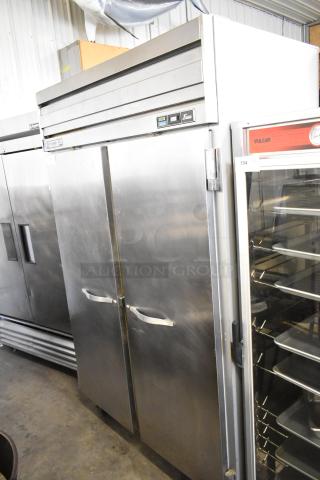 Beverage Air EF48-1AS stainless steel 2-door freezer, poly-coated racks, on casters, 115V, commercial-grade.