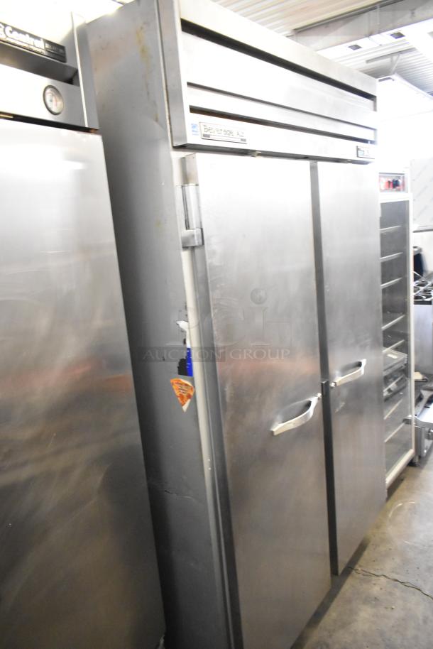 Beverage Air EF48-1AS stainless steel 2-door commercial freezer, poly coated racks, on casters, 115V, 1 phase.