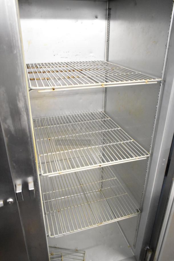 Beverage Air EF48-1AS stainless steel 2-door commercial freezer with poly-coated racks and commercial casters. 115V, 1 phase.