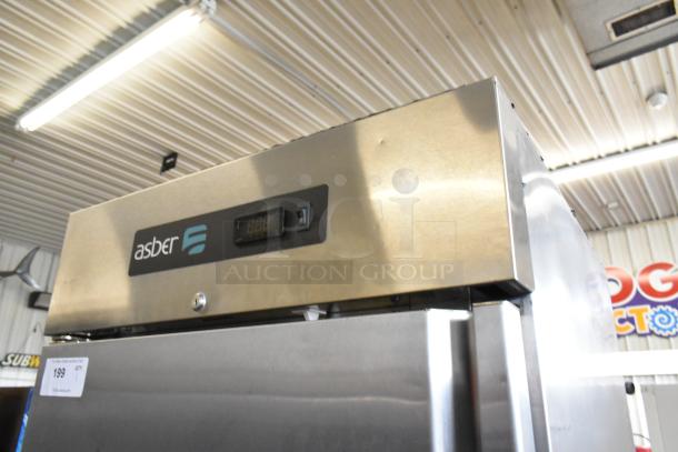 2020 Asber ARF23HF stainless steel commercial freezer with digital display, on casters. Missing screws for compressor cover. 115V, 1 phase.