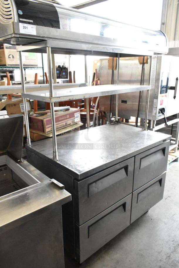 Turbo Air TUR-48SD-D4-N stainless steel 4-drawer work top cooler with 2-tier over shelf. 115 volts, commercial-grade.