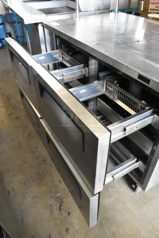 Turbo Air TUR-48SD-D4-N stainless steel work top cooler, 4-drawer, 2-tier shelf, 115V, excellent condition.