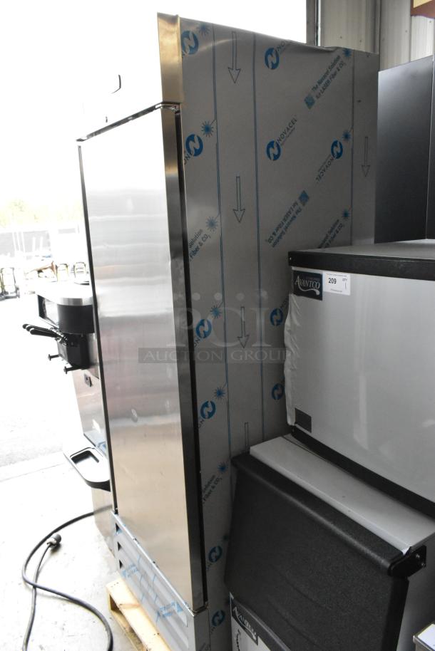 Brand new Avantco 447AP23R stainless steel reach-in cooler, scratch and dent, poly-coated racks, 115V, 1 phase.