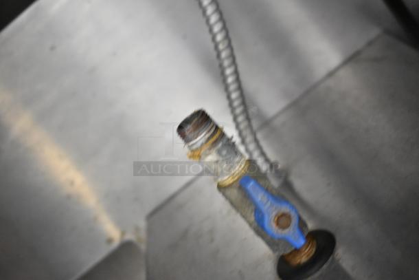 Groen DH/1P-40 stainless steel 40-gallon steam kettle, commercial floor style, visible valve connection.