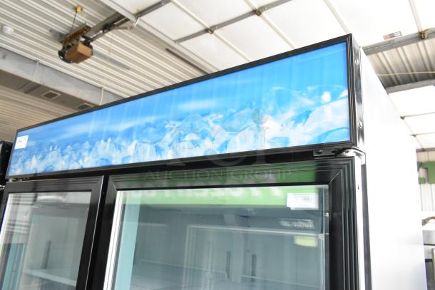 BRAND NEW Avantco 178GDC49FHCB 53" black swing glass door freezer. Customizable, LED lighting, 115V, 1 phase.