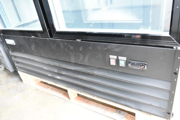 BRAND NEW Avantco 178GDC49FHCB 53" Black Glass Door Merchandiser Freezer, LED lighting, 115V, minor scratches.