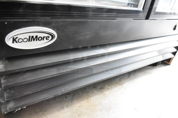BRAND NEW 2024 KoolMore MDR-2GD-45C commercial cooler, metal, 2 doors, poly coated racks, on casters, 115V, slight scratches.