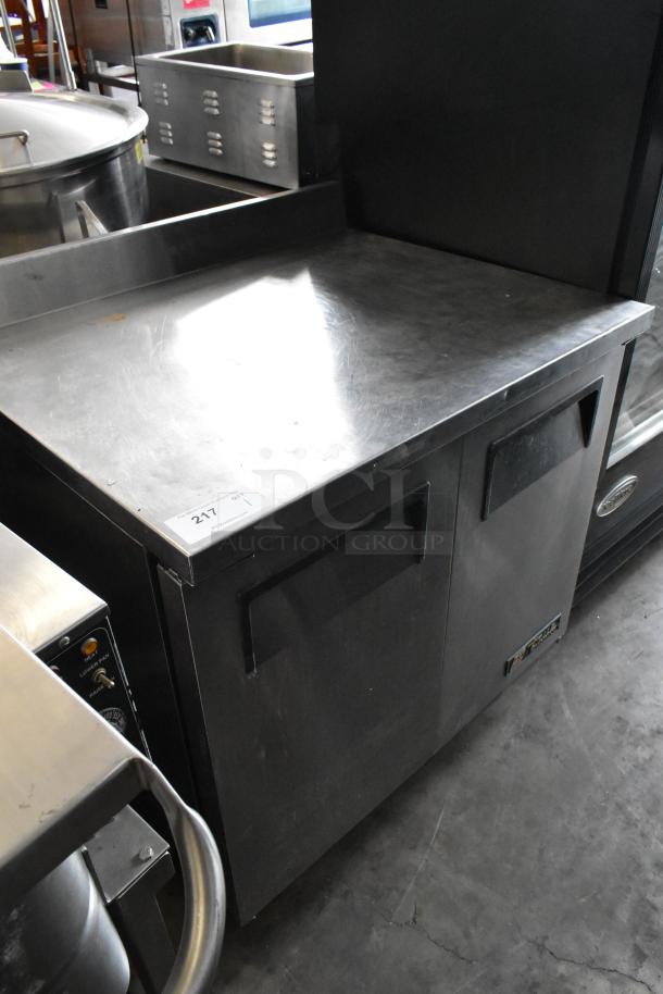 2016 True TWT-36 stainless steel 2-door work top cooler on casters, 115V, 1 phase, in good condition.