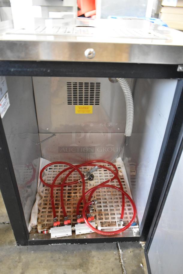 Micro Matic MDD-23 E kegerator, 115V, 1 Phase, interior view showing red tubing on gridded base.