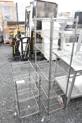 Two chrome wire shelves, dimensions 14x24x31 and 14x24x59. Buyer dismantles. Consider freight charges.