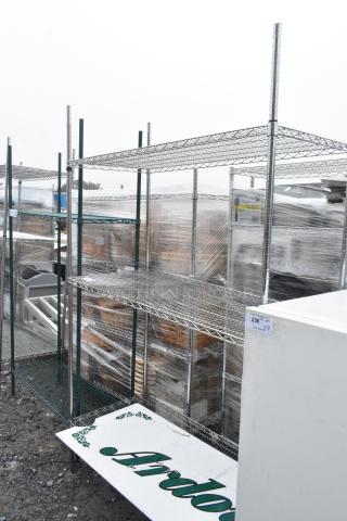 Chrome finish 3-tier wire shelving unit, sturdy design. Buyer must dismantle. Consider freight charges.