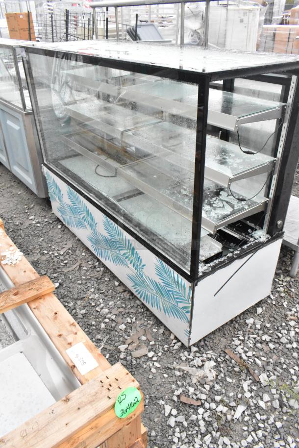 Omcan RS-CN-0571-S deli display case with broken glass; metal construction, commercial floor style.